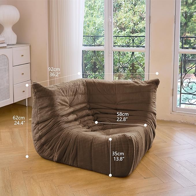N&ampV Fireside Corner Chair Mid Century Armless Floor Sofa Soft Premium Corduroy Floor Lounge Chair Foam Sofa Accent Chair for Living Room Bedroom and Office (Brown Sugar)
