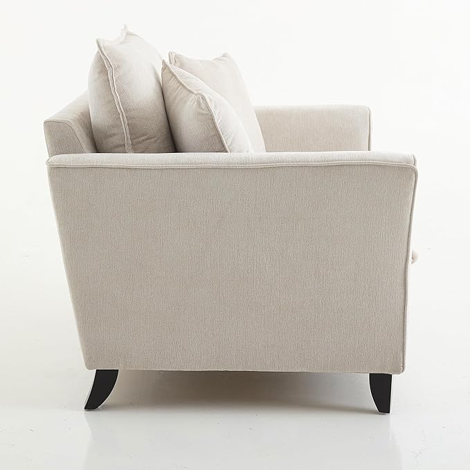 Oversized Accent Chair Chenille Fabric Armchair with Pillow Comfy Single Sofa with 46.3 Wide Seat Cushion Rubberwood Legs Elegant Ruffled Armrests Lounge Chair for Living Room Office (Cream/45)