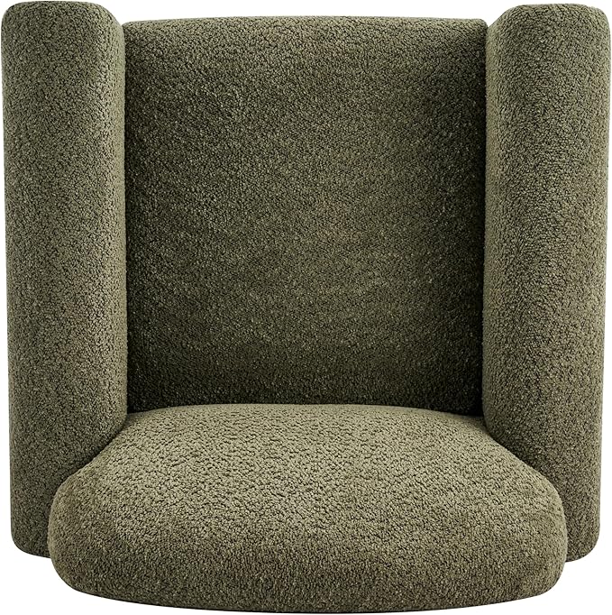Christopher Knight Home Peysz Modern Accent Chair Boucle Upholstered Armchair with Rounded Wooden Legs Comfortable Single Sofa Soft Cushion Seating Lounge Chair Indoor Olive Green
