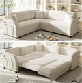 85.1 Sectional Sleeper Sofa with Pull Out Bed Comfy Teddy L Shaped Convertible Sleeper Couch Oversized Modern Modular Deep Seat Cloud Couches with USB Ports for Living Room Beige White