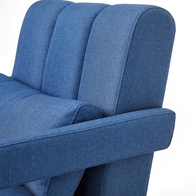Modern Upholstered Accent Chair Comfortable Linen Fabric with a Pillow for Living RoomBedroom. Linen Blue