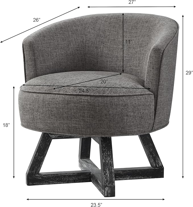 360°Swivel Accent Chair Farmhouse Retro Dressing Chair Linen Fabric Upholstered Reading Chair with Wood Base Bucket Chair for Living Room Bedroom Office Dresser (Dark Gray)