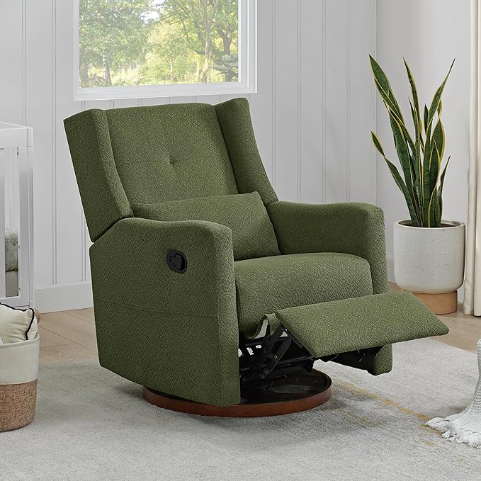 Swivel Rocker Recliner Chair Nursery Glider Recliner with Wood Base Manual Rocking Comfy Upholstered Fabric Reclining Single Sofa for Nursery Bedroom Living Room