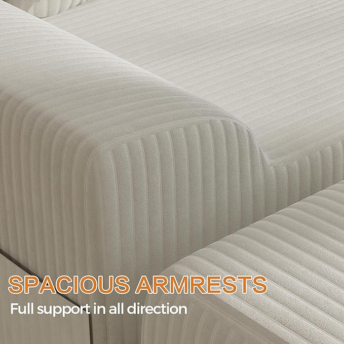 60'' Chaise Lounge Chair Indoor Oversized Upholstered Sofa Bed Sleeper Couch Reading Chairs Plush Corduroy Fabric Sofas Couches for Living Room (White)