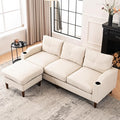 Dolonm L-Shape Modern Sofa Sectional Couch with Built-in USB Port and Convenient Cup Holder 3-Seater Sofa with Storage Ottoman Couch for Living Room Office Apartment Beige
