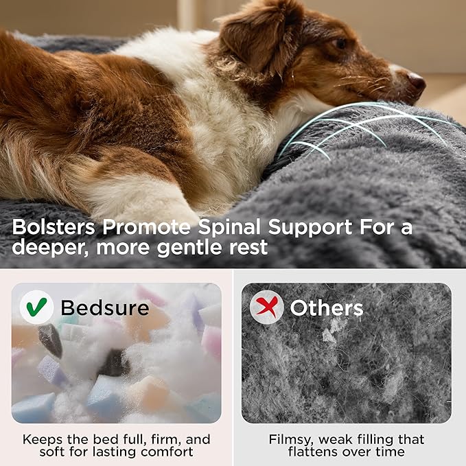 Bedsure Calming Dog Bed for Extra Large Dogs - 45in Donut Washable Large Pet Bed Anti-Slip ＆Removable Cover420GSM Round Anti-Anxiety Fluffy Plush Faux Fur Fits up to 100lbs PetsPlus Version