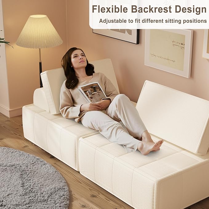 PurrJoys Modular Sectional Loveseat 2-Piece Deep Seat Corduroy Lounge Sofa with Movable Cushions Small Loveseat Couch for Living Room Bedroom Apartment