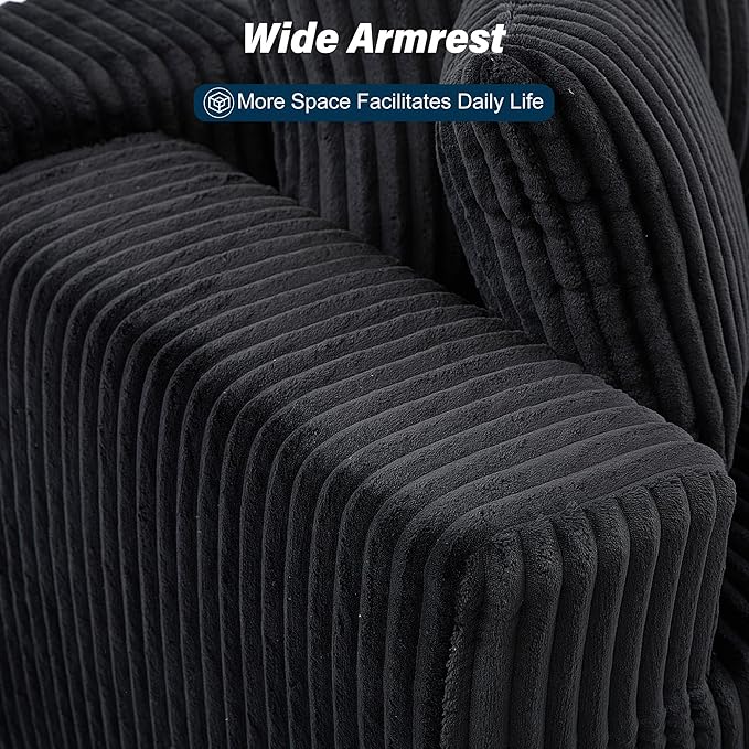 3 Seater L Shaped Sofa with Deep Seat 101 Cloud Sectional Couch with Chaise Cozy Modular Couches Sleeper Oversized Corduroy Sofa for Living Room Bedroom Apartment Black