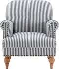 Blue Striped Linen Fabric Accent Chair Coastal Upholstered Armchair with Nailhead Trim &amp Ball Turned Wood Legs Modern Farmhouse Club Chair for Living Room Bedroom Guest Room