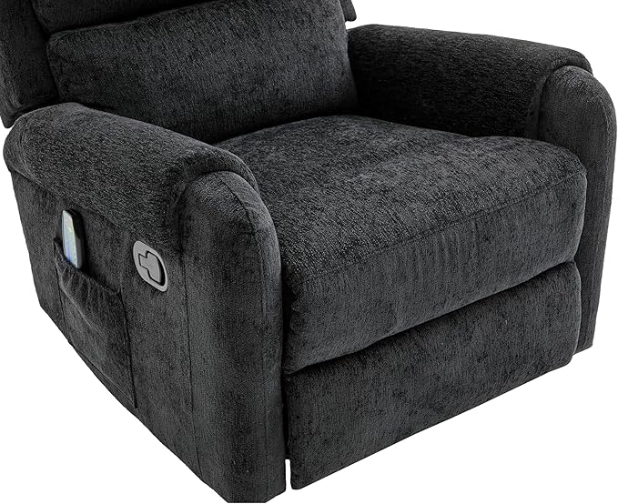 Christopher Knight Home Harper Massage Recliner Chair with 8 Modes Chenille Upholstered Recliner Sofa Swivel Massage Chair with a Side Storage Pocket for Living Room/Bedroom Head Support Black
