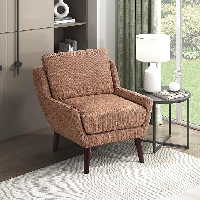 Lexicon Modern Wingback Accent Chair Chenille Fabric Upholstered Lounge Reading Arm Chair Solid Wood Legs for Living Room Bedroom Supportive Padded Pocket Coil Seat Easy Assembly Orange