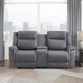 Lexicon Manual Double Reclining Loveseat Polished Microfiber Manual Wall Hugger Loveseat Recliner for Living Room Center Storage Console/Cup Holders Easy Assembly Gray