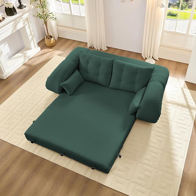 KEIKI 78.7 Foldable Human Dog Bed 3-in-1 Multi-Functional Sleeper Sofa Bed Teddy Fabric Foam-Filled Convertible Floor Couch for Living Room Guest Room Playroom Green