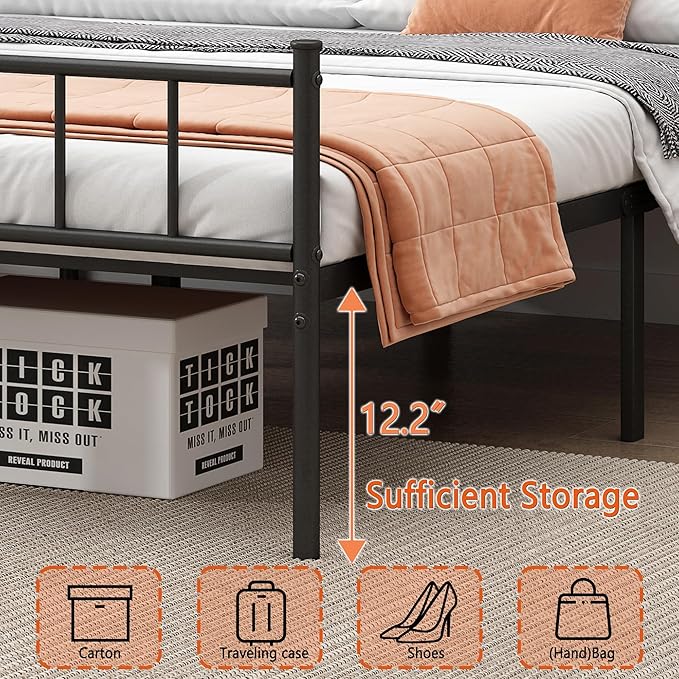 Queen Bed Frame-Classic Metal Platform Bed FrameMattress Foundation with Steel Slat SupportUnder Foundation StorageNo Box Spring Needed Easy Assembly Queen Size