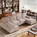 Nutually Sectional Couches for Living Room Convertible U-Shaped Sofa Couch with Double Chaise 4 Seat Sofa Set Modular Sofa Couch with Linen Fabric for Apartment Beige