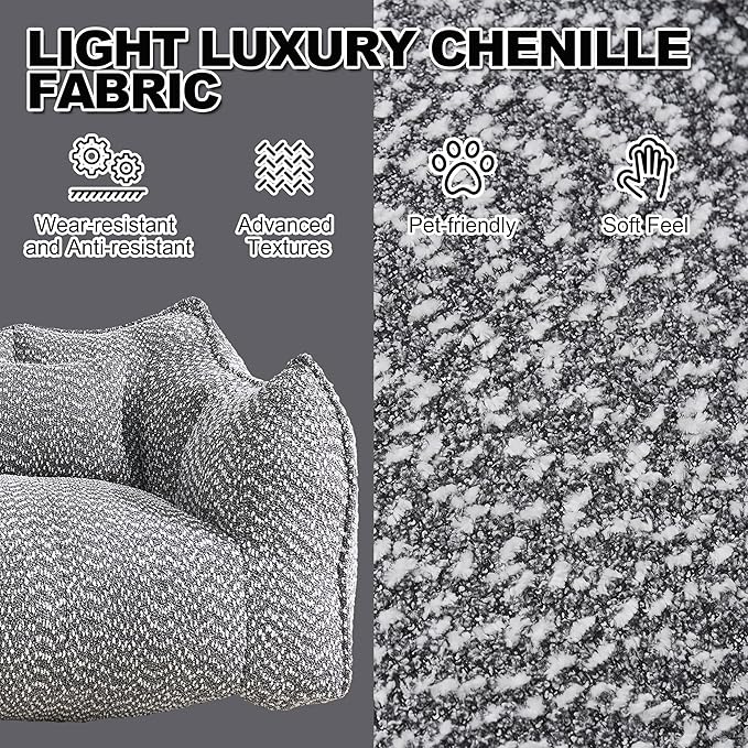 3 Piece Sofa Set 73.2 Inch Loveseat Sofa and 2 Units 47.2 Inch Single Sofa Comfy Chairs with Scratch-Resistant Pet-Friendly Chenille No Assembly Required Light Grey