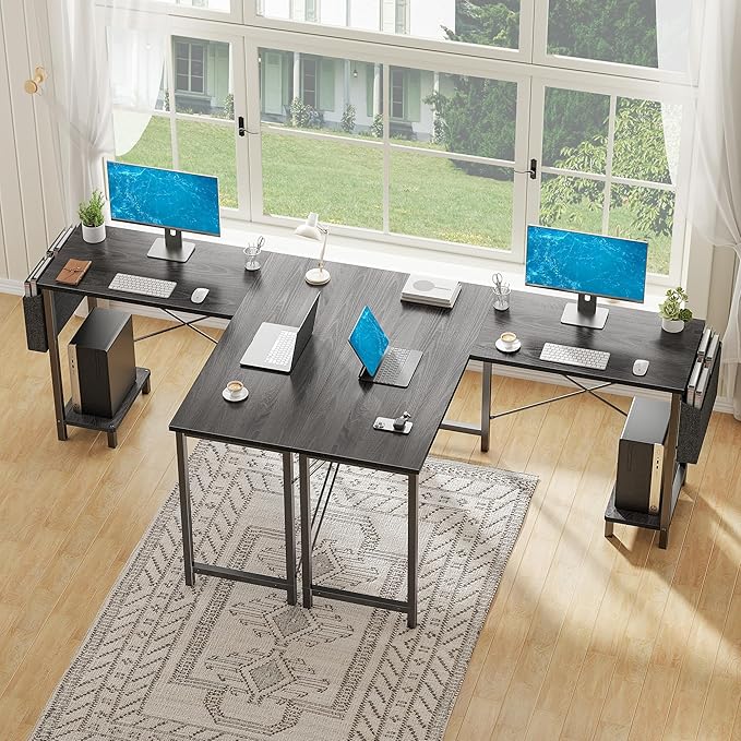 Alpen Gaming Desk Home Office L Shaped Desk Small Computer Corner PC Table with Side Bag and Reversible Shelf Sturdy Writing Workstation for Bedroom Living Room Grey