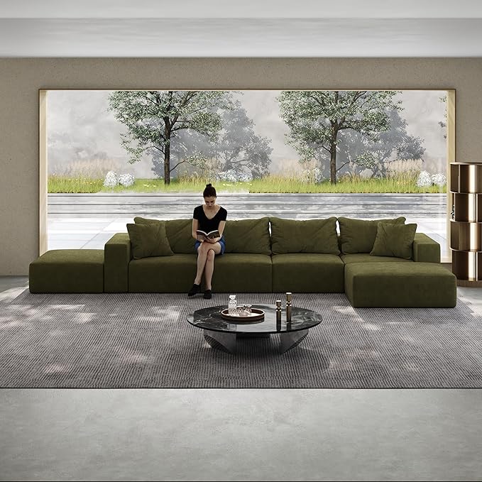 162 Oversized Cloud Couch Upholstered Modular Sectional Sofa with 6 Pillows Deep Seat Chenille Couches for Living Room Free Combination No Assembly Required (Green)