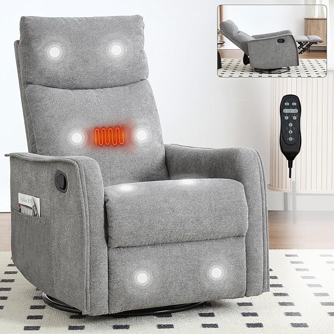 Power Lift Recliner Chair for ElderlyHeat Massage Manual Recliners Chair with RockerChair Recliners for Small SpacesPortable Chair Recliners for Living Room for AdultsEasy AssemblyGrey