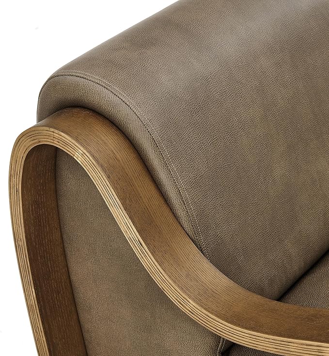 Modway Atrium Vegan Leather Upholstered Lounge Chair in Mushroom with Sculptural Bentwood Arms – Mid-Century Modern Accent Armchair for Living Room or Bedroom