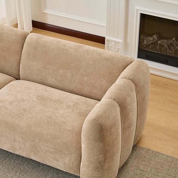 Christopher Knight Home Ahri 83'' Wood Frame Lounge Sofa Couch with Wave Design Soft Seating 3-Seater Sofa with Armrests Comfy Velvet Upholstered Home Sofa for Living Room and Office Camel