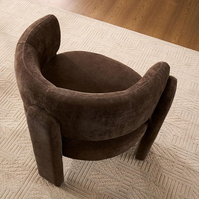Modern Accent Barrel ChairMid Century Single Armchair with Curved Backrest Upholstered Side Reading Chair with 3 Legs Comfy Sherpa Chair for Bedroom and Living Room (Dark Brown Set of 1)