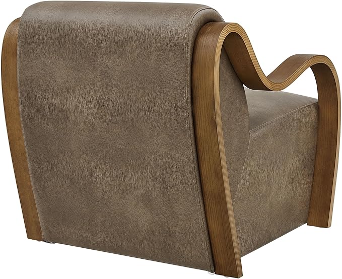 Modway Atrium Vegan Leather Upholstered Lounge Chair in Mushroom with Sculptural Bentwood Arms – Mid-Century Modern Accent Armchair for Living Room or Bedroom