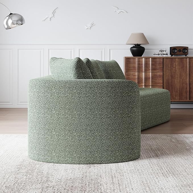 112-inch Curved Sofa Modular Sectional Modern Oversized Chenille Cloud Memory Foam Compression Boneless Sofa Couch with 4 Pillows for Living Room Bedroom Office Right Facing Chaise Green