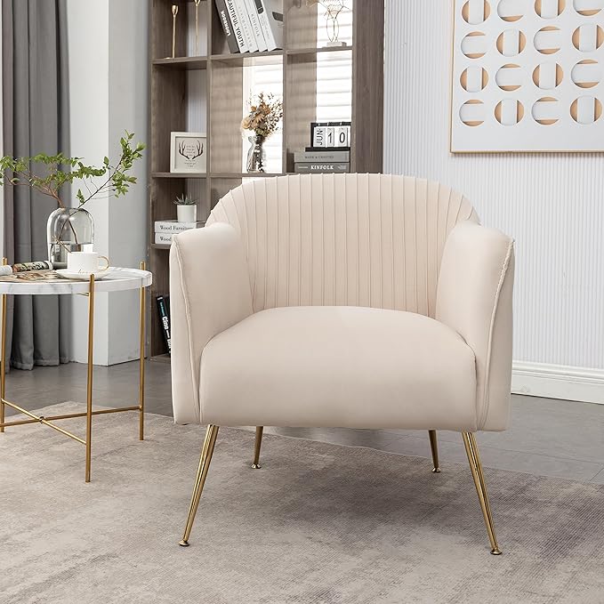 Contemporary Velvet Accent Chairs for Living Room Bedroom and Entryway Modern Armchair with Sleek Metal Legs Elegant Seating Solution for Small Spaces Tan