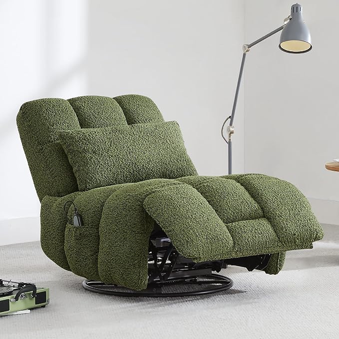Watson &amp Whitely Oversized Power Recliner Chair for Adults Swivel Rocker Recliner Chair with Lumbar Support Ultra-Comfy Glider Recliner for Living Room Theater Seating Single Sofa Olive