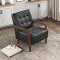 Lexicon Modern Accent Chair Luxury Genuine Leather Match Living Room Chair with Tufted Cushions Solid Wood Frame and Arm Rest Comfy Upholstered Single Seat for Bedroom/Reading/Office Black