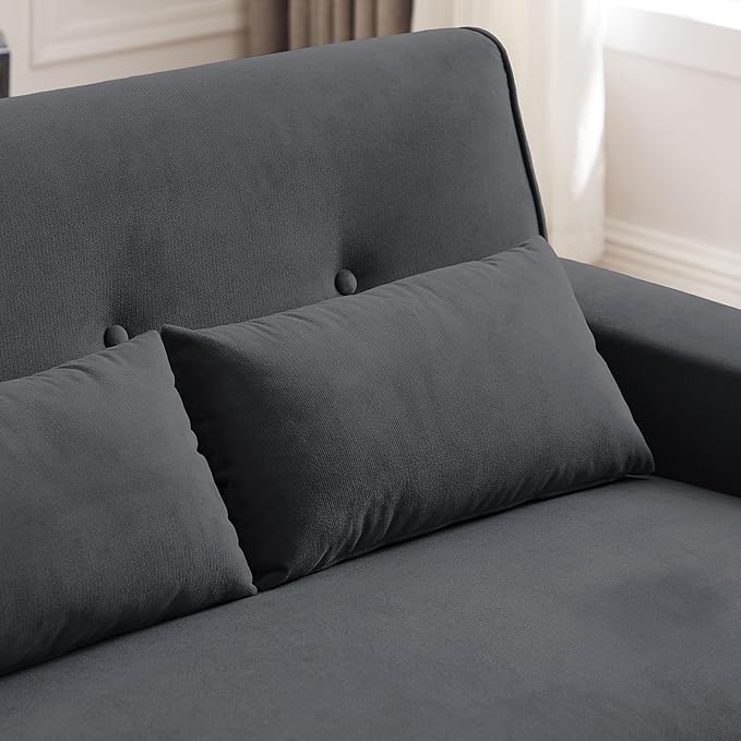 48 Small Loveseat Sofa Mid Century Modern Linen Love Seat Couch 2 Seat Tufted Couches with Throw Pillows and Wood Legs for Living Room Apartment Bedroom and Small Space