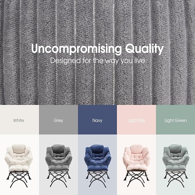 Lazy Chair with Ottoman Comfy Lounge Chair for Reading Relaxing and Napping Perfect for Living Room Bedroom or Office Grey