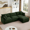Green Sectional Modular Sofa Cloud Couch 105 Modern Convertible L-Shape Sofa Deep 3-Seater Soft Chenille Comfy Upholstered with Removeable Ottoman Set and Removable Cushions for Living Room