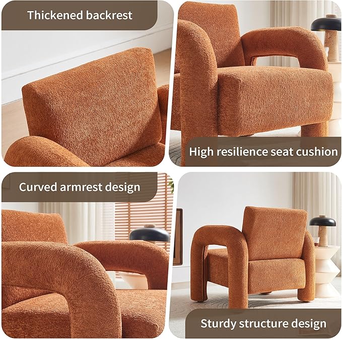 33.5 Modern Accent Chair Upgrade Sherpa Fabric Living Room Sofa Chair Comfy Arm Chair Leisure Armchair Single Sofa Chair with Curved Arm for Living Room ApartmentOrange