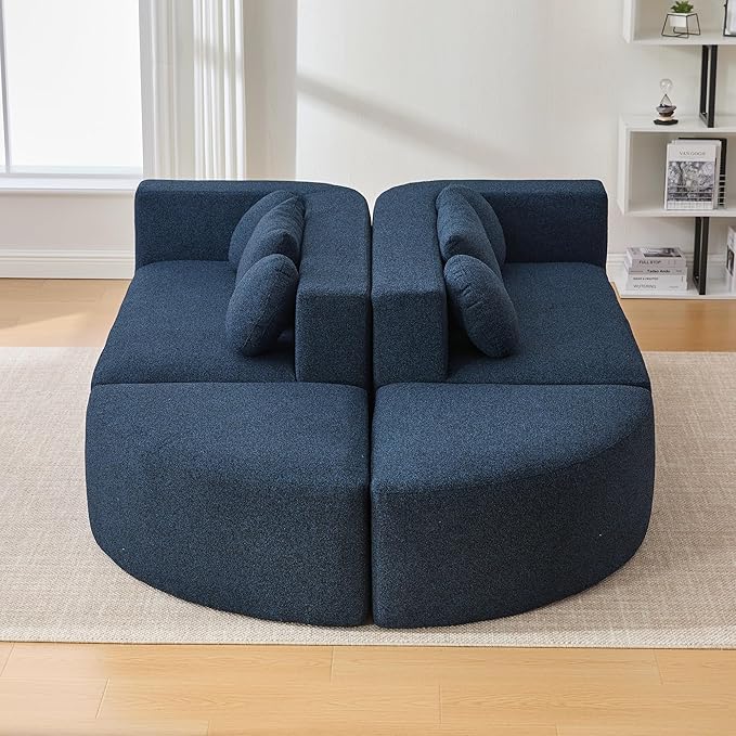 Boneless Couch Modular Sectional Sofa 114.9 Free-Combined Sofa Couch Sofa Bed Compression Sofa with Deep Seating and Curved Design for Living Room (Blue#20)