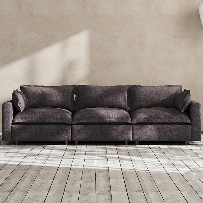 Modern Couch Modular Sectional Sofa 97 L-Shape Cloud Couch with Ottoman for Living Room Bedroom Reading Study Waitting Room Linen Fabric-Charcoal Dark Grey