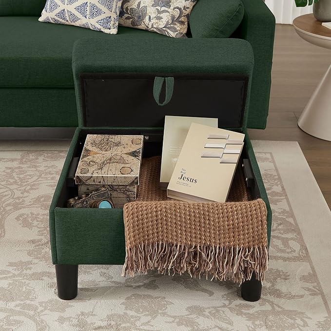 101 Convertible Sectional Sofa Modern Linen Fabric U-Shaped Couch with Reversible Chaises and Ottoman Coffee Table 4 Seat Sofa Couches for Living Room Apartment Office Green