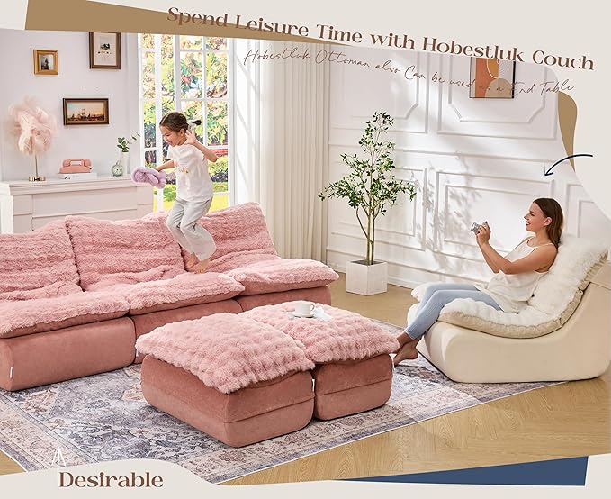 Hobestluk Sofa Couch Foam Sofa for Small Spaces Comfy Sofas with footrest Couch Recliner Small Sofas for Living Room Bedroom Apartment (Pink)