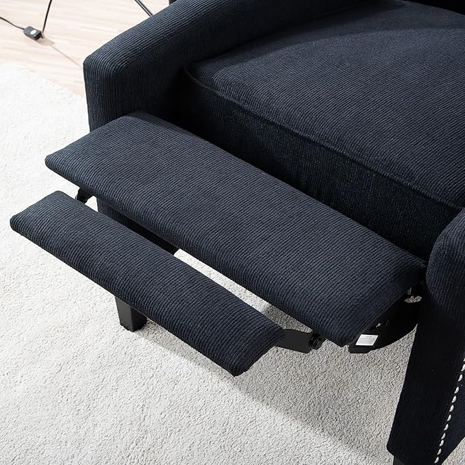 Push Back Recliner ChairEasy Chairs for Small SpacesComfy ArmchairReading Recliner Chairs for AdultsLiving Room Accent Chair Wingback and Rivets Design for Modern Recliner Chair(Black)
