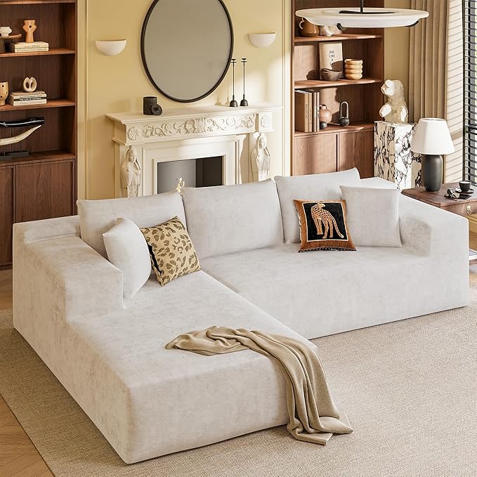 YESHOMY Boneless Couches for Living Room 108 Sectional Modular Sectional Sofa with Deep Seat Cloud Comfy Couch with L-Shape Chaise Easy Assembly (Chenille Pearl Cream)