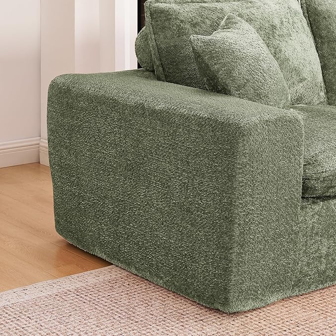 L-Shaped Boneless Modular Sectional Cloud Couches 7 Seat Modular Boucle Floor Foam Boneless Sofa Couch with Ottomans Headrest Pillows and Removable Cushions