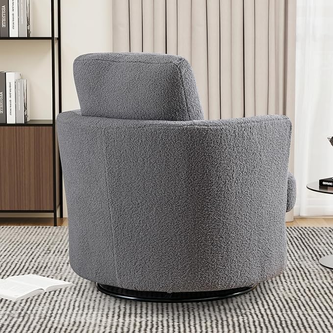 Swivel Barrel Chair 360 Degree Round Swivel Accent Chair for Living Room Modern Upholstered Accent ChairComfy Armchairs for BedroomNurseryBedroom Boucle Gray