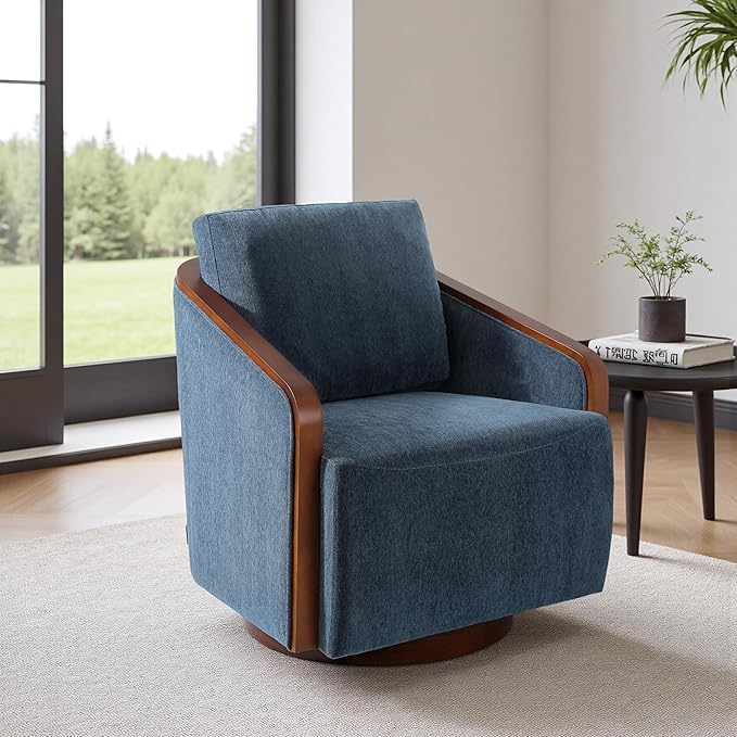 Swivel Barrel Accent Chair Mid Century Modern Arm Chair for Living Room Bedroom Comfy Club Reading Lounge Sofa Corner Chairs for Adults(Chenille Navy Blue Set of 2)