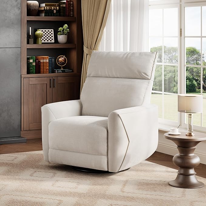 IDEALHOUSE Swivel Rocking Nursery Recliner Chair Rocker Recliner Glider Deep Seat PU Leather Sofa Chair with high Backrest for Nursery Living Room Bedroom &amp Home Movie Theater (Cream)
