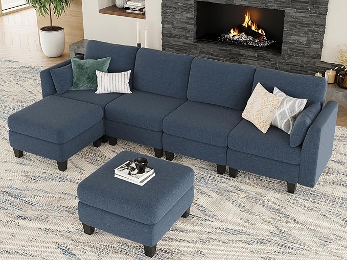 Modular Sectional Sofa 6 Seaters Modular Sleeper Sofa Couch Comfy Sectionals Couches Bed Convertible Sofas with Ottomans Sectional Couches for Living Room Blue