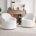 Swivel Accent Chairs Set of 2 Upholstered Barrel Chairs with Washable Detachable Cover Living Room Chairs with Solid Mental Base Round Chairs for Living Room Bedroom Teddy (White)