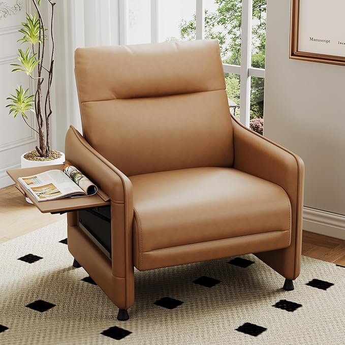 Alunaune Upholstered Living Room Chair Armchair Set of 2 Mid Century Accent Chair Reception Couch Slipper Club Lounge Chair Guest Comfy Single Sofa with Sidetable for Bedroom-Brown