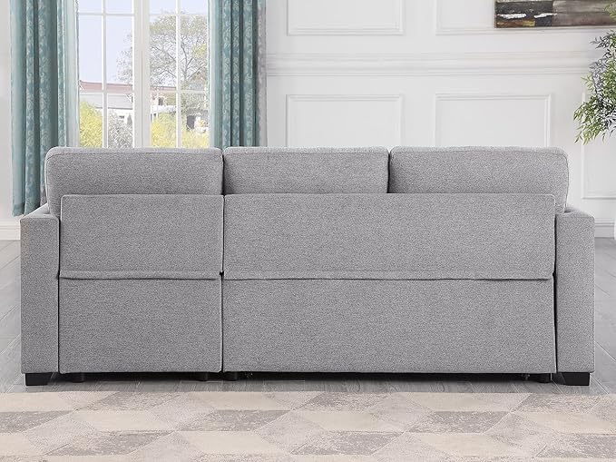 BEEY Convertible Sleeper Sofa Bed 82 Small Sectional Sofa with Storage Chaise for Small Spaces L Shaped Couch with Pull Out Bed for Bedroom Living Room (Light_Grey)