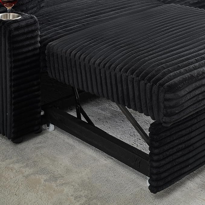 KEIKI 80 Pull Out Folding Sofa 2 in 1 Foldable Couch with Hidden Lying Function Cup Holder Corduroy Loveseat Sofabed for Apartment Living Room Office Black